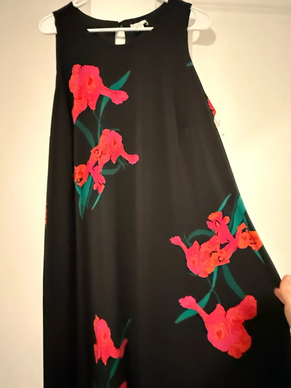 Black Midi Dress with Red Floral Print - Picture 7 of 8